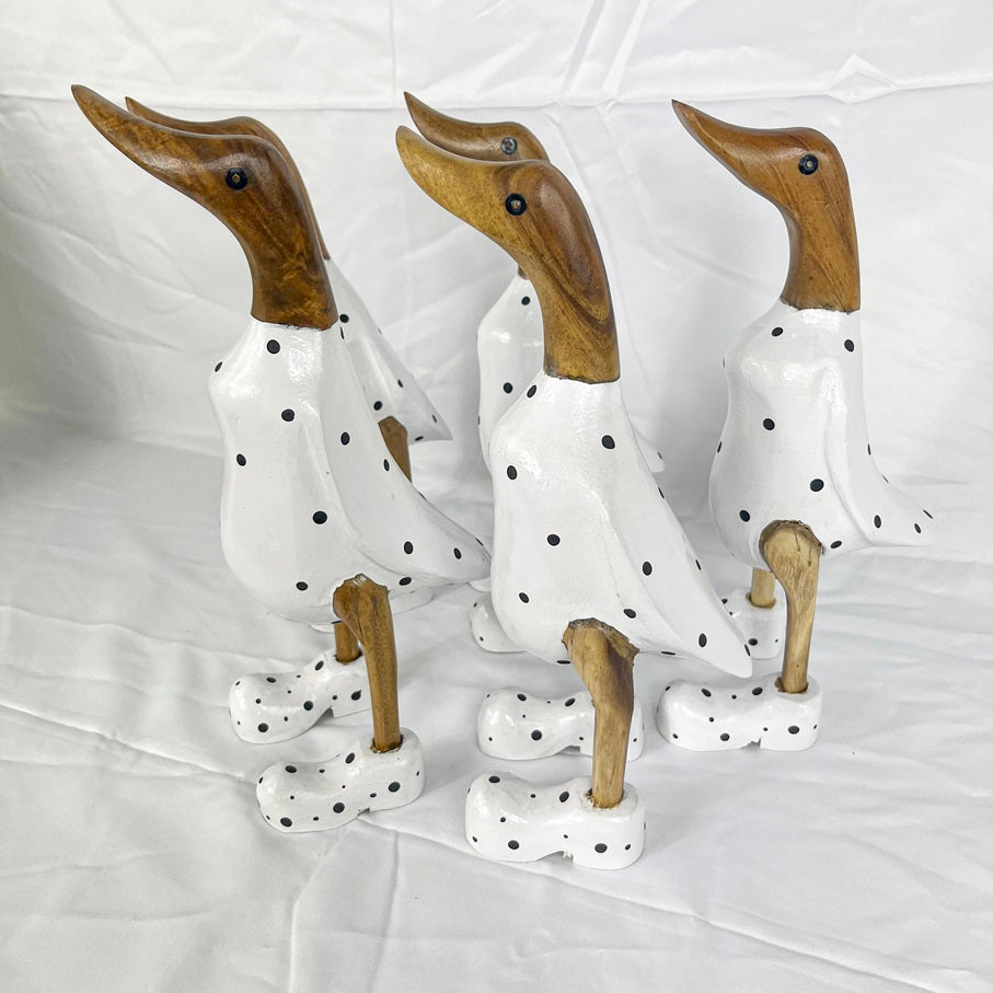 Set 2pcs Wooden Duck white and black dots