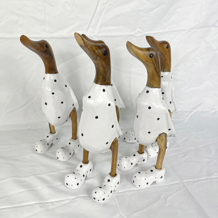 Set 2pcs Wooden Duck white and black dots