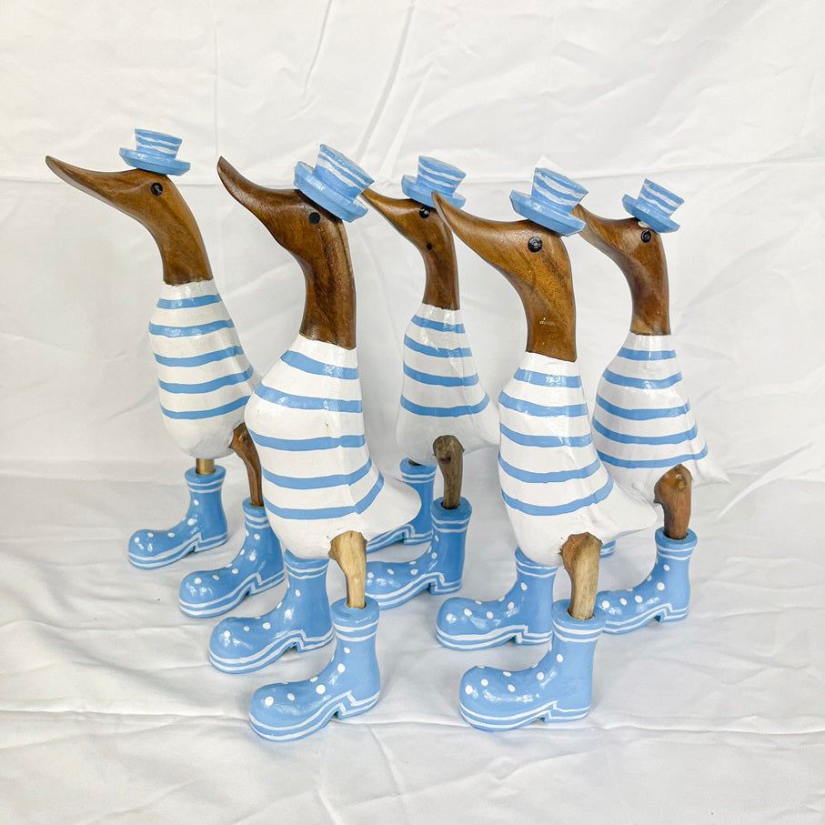 Set 2pcs Wooden Duck blue hat and striped