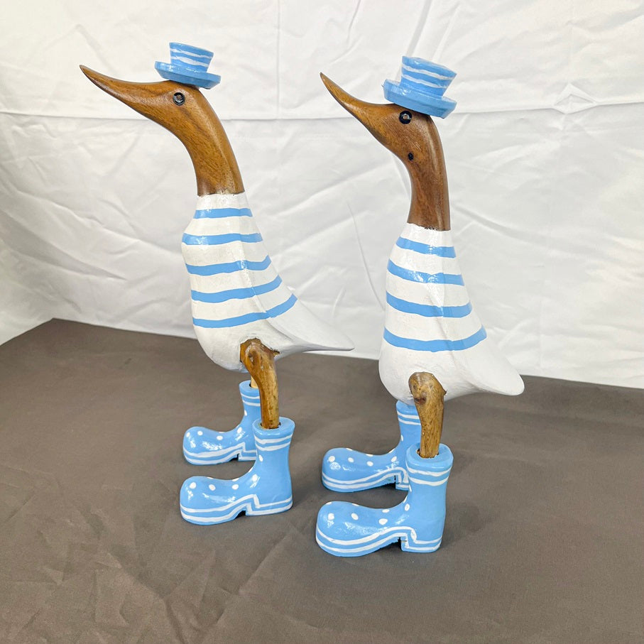 Set 2pcs Wooden Duck blue hat blue hat and striped