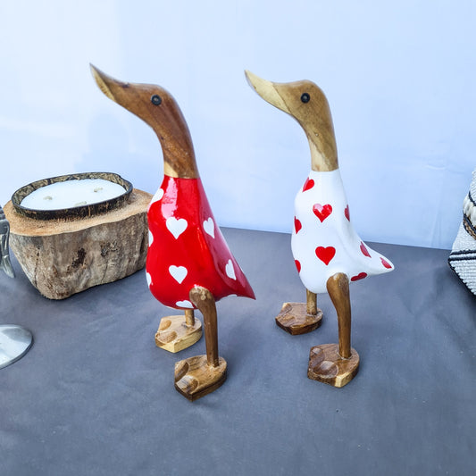 Set 2pcs Wooden Duck couple ducks white and red