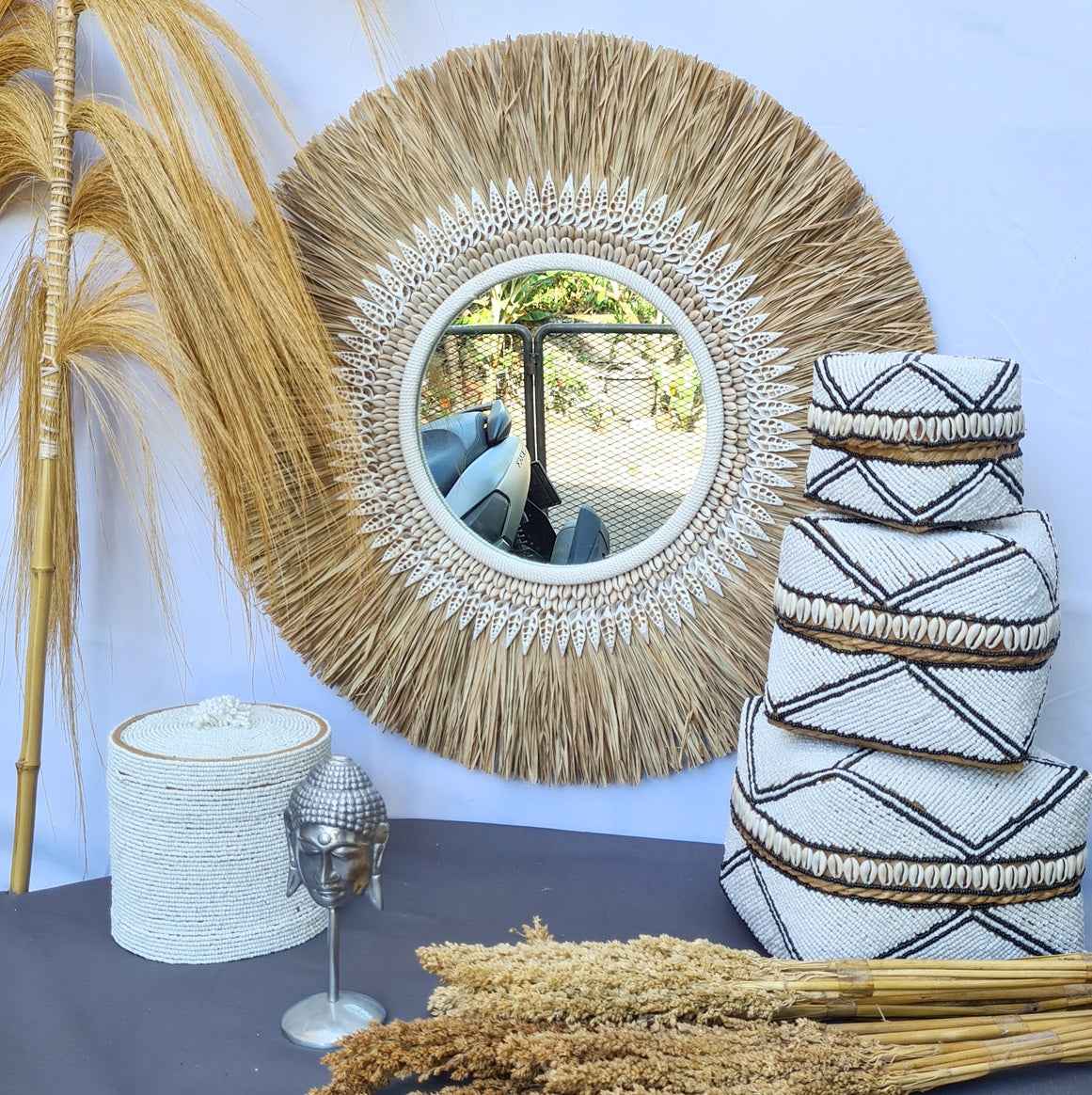 Palm mirror bali mirror wall mirror 60cm (5)