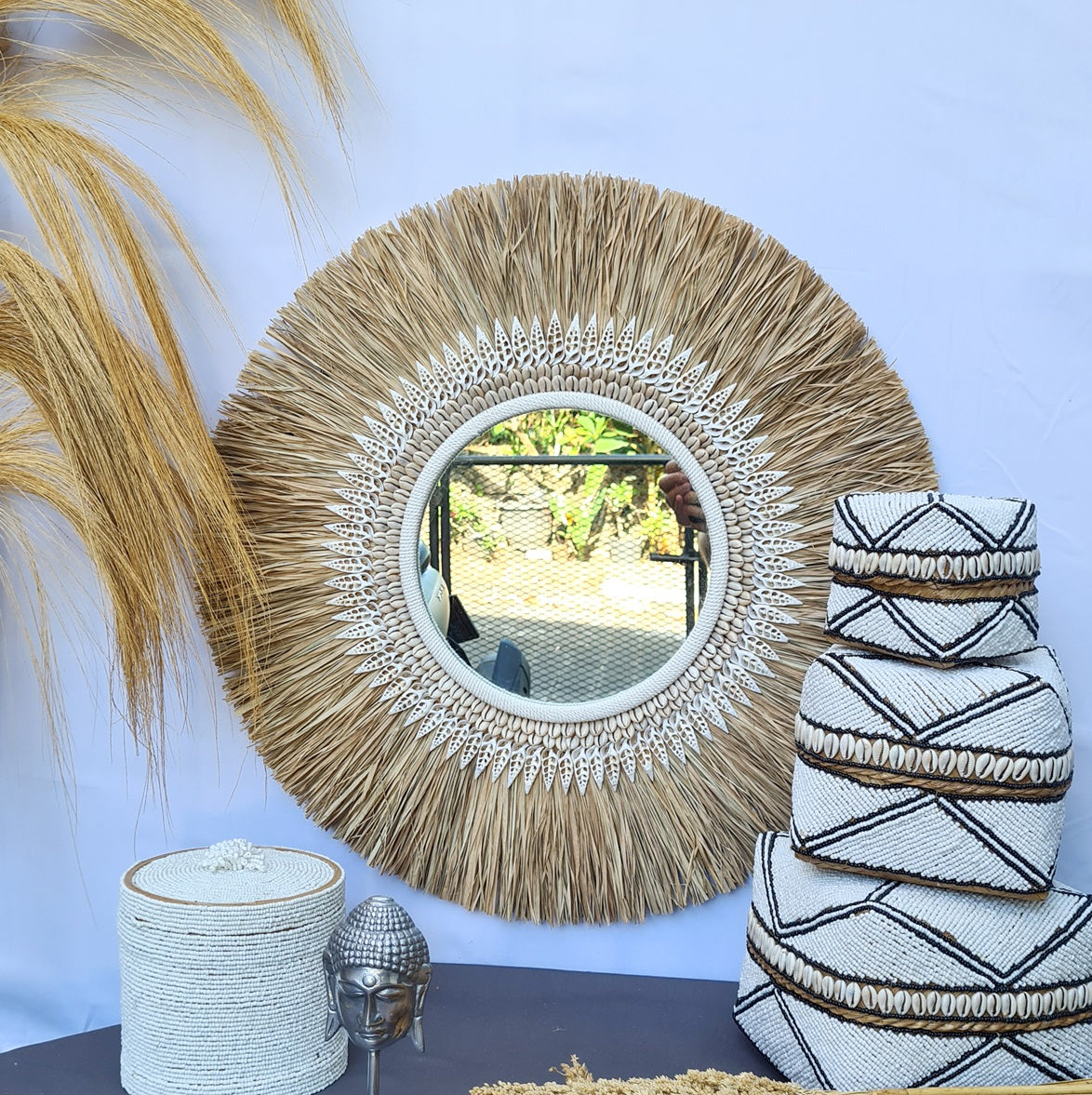 Palm mirror bali mirror wall mirror 60cm (5)