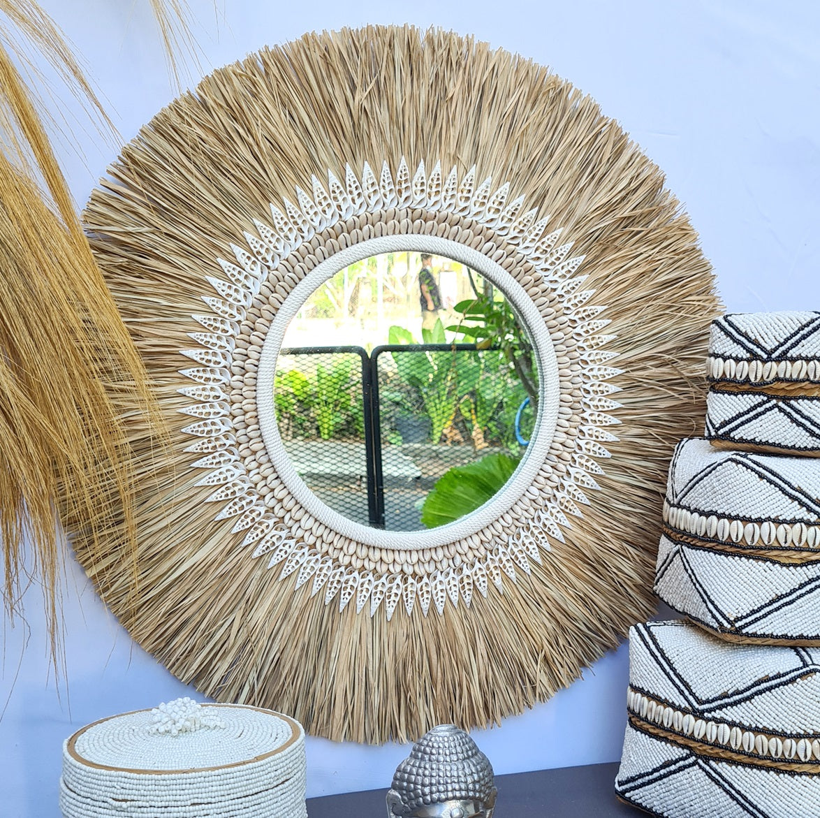 Palm mirror bali mirror wall mirror 60cm (5)