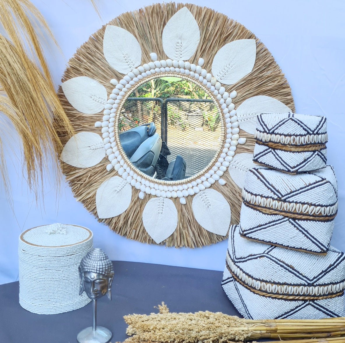 Palm mirror bali mirror wall mirror 60cm (6)