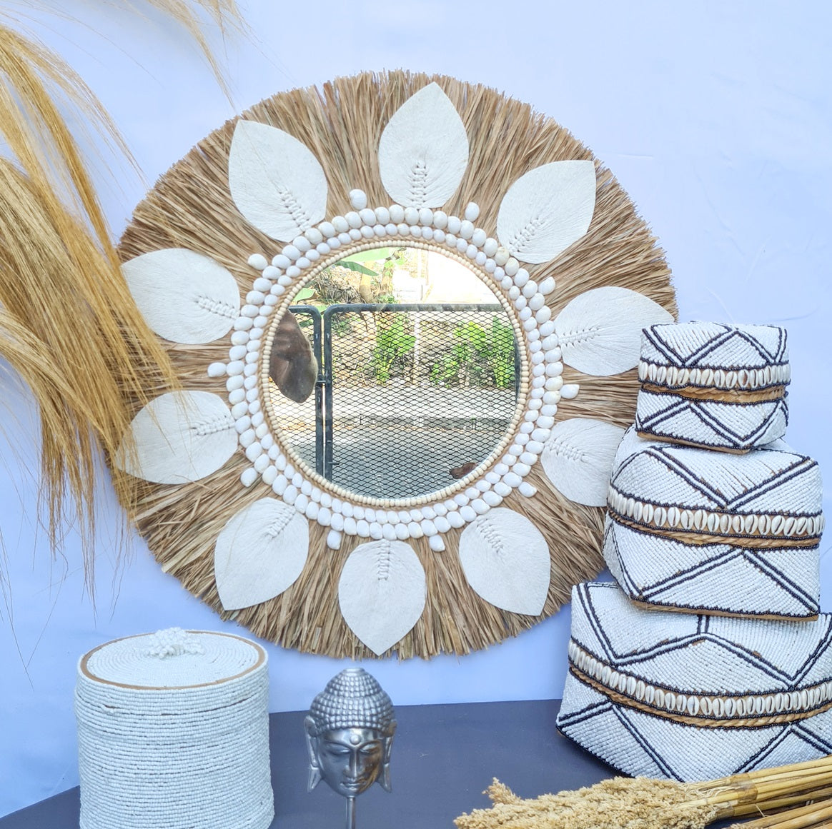 Palm mirror bali mirror wall mirror 60cm (6)