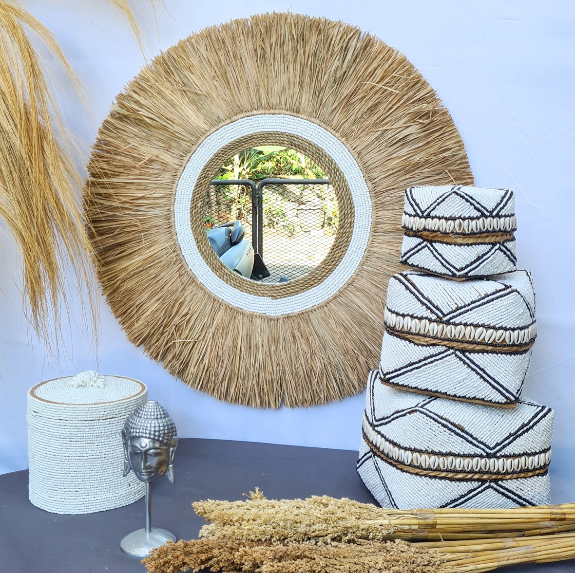 Palm mirror bali mirror wall mirror 60cm (7)