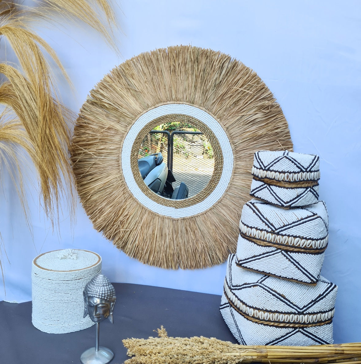 Palm mirror bali mirror wall mirror 60cm (7)