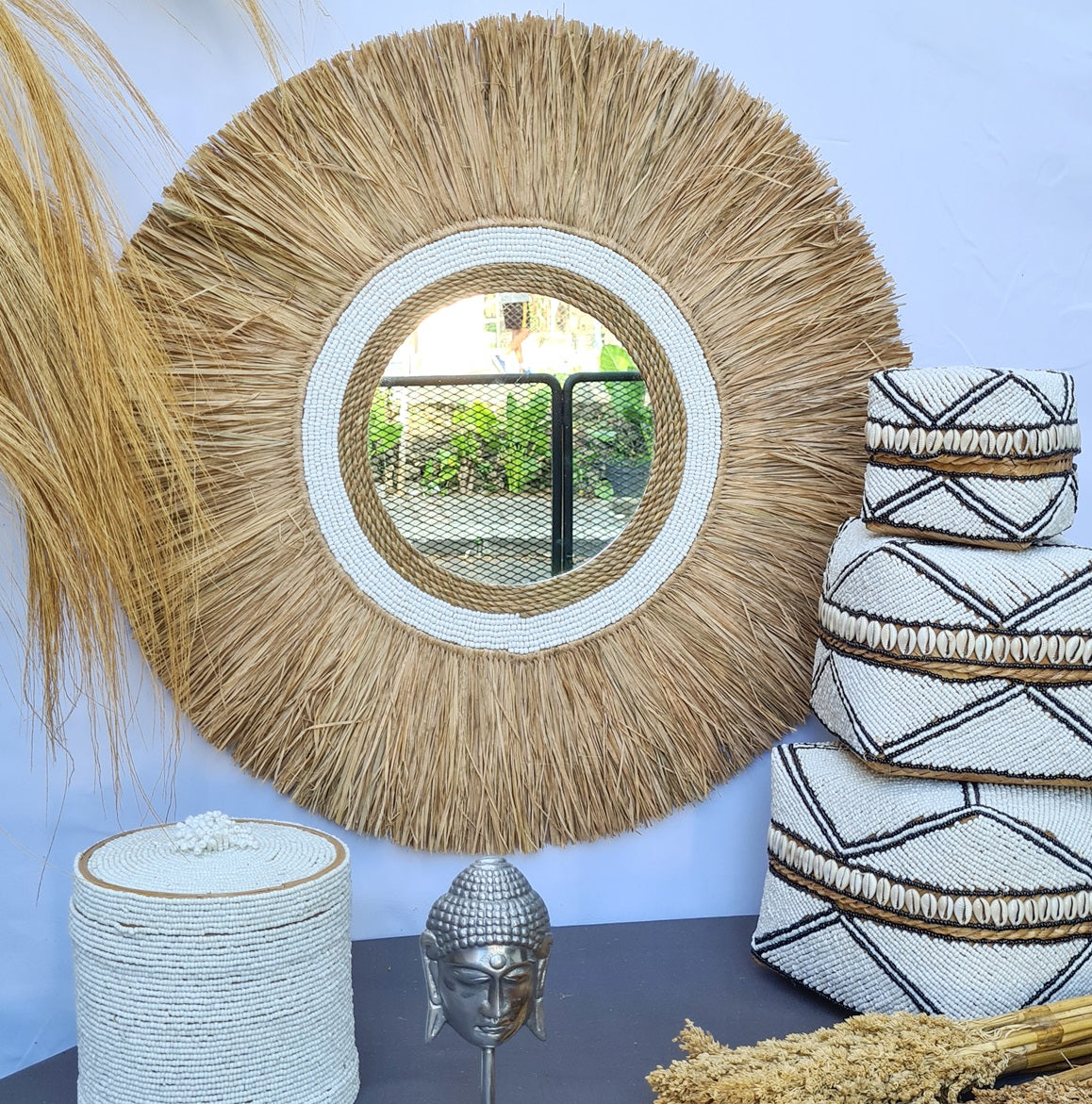 Palm mirror bali mirror wall mirror 60cm (7)