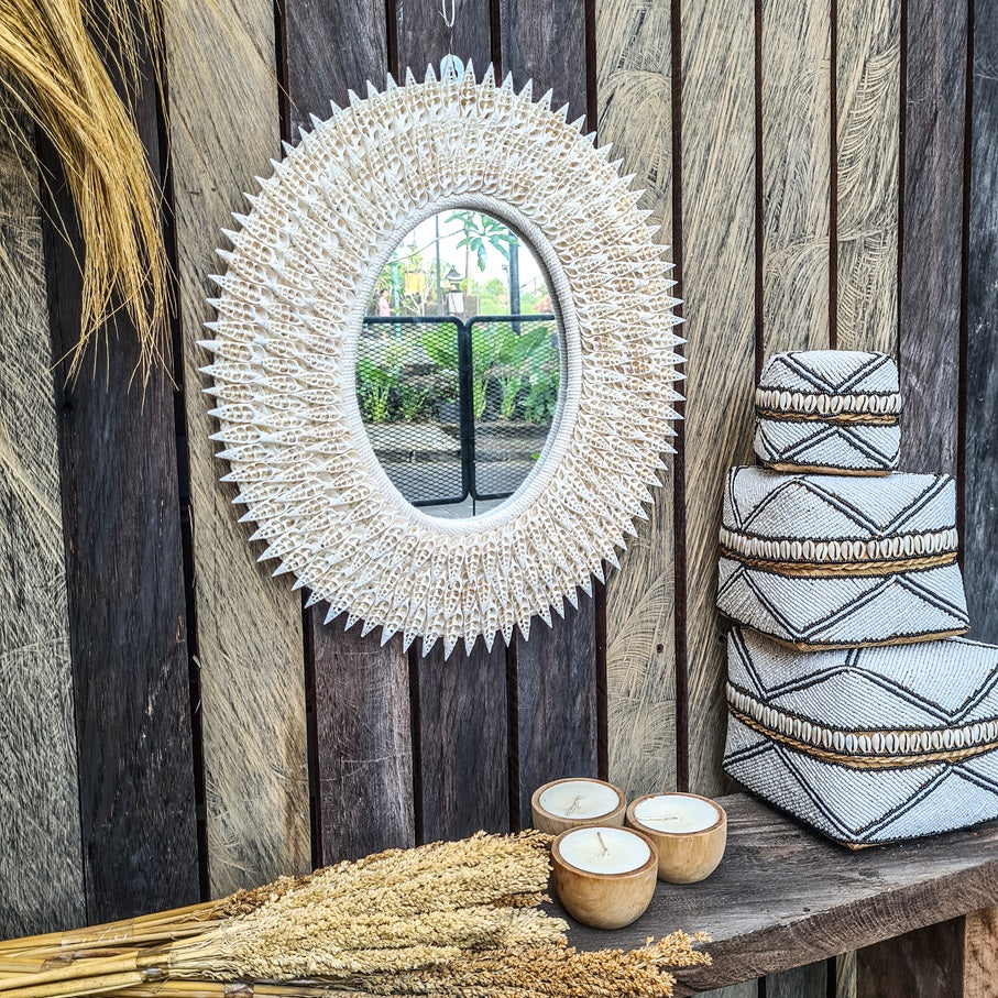 Palm mirror bali mirror wall mirror 40x50cm sea shells (3)