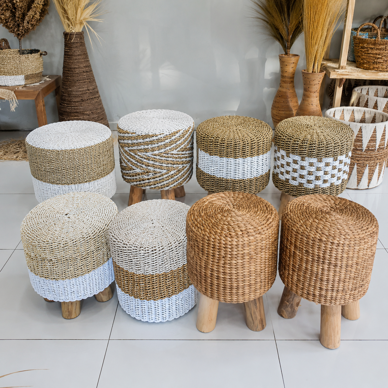 Pouf, wicker stool (WHOLESALE)