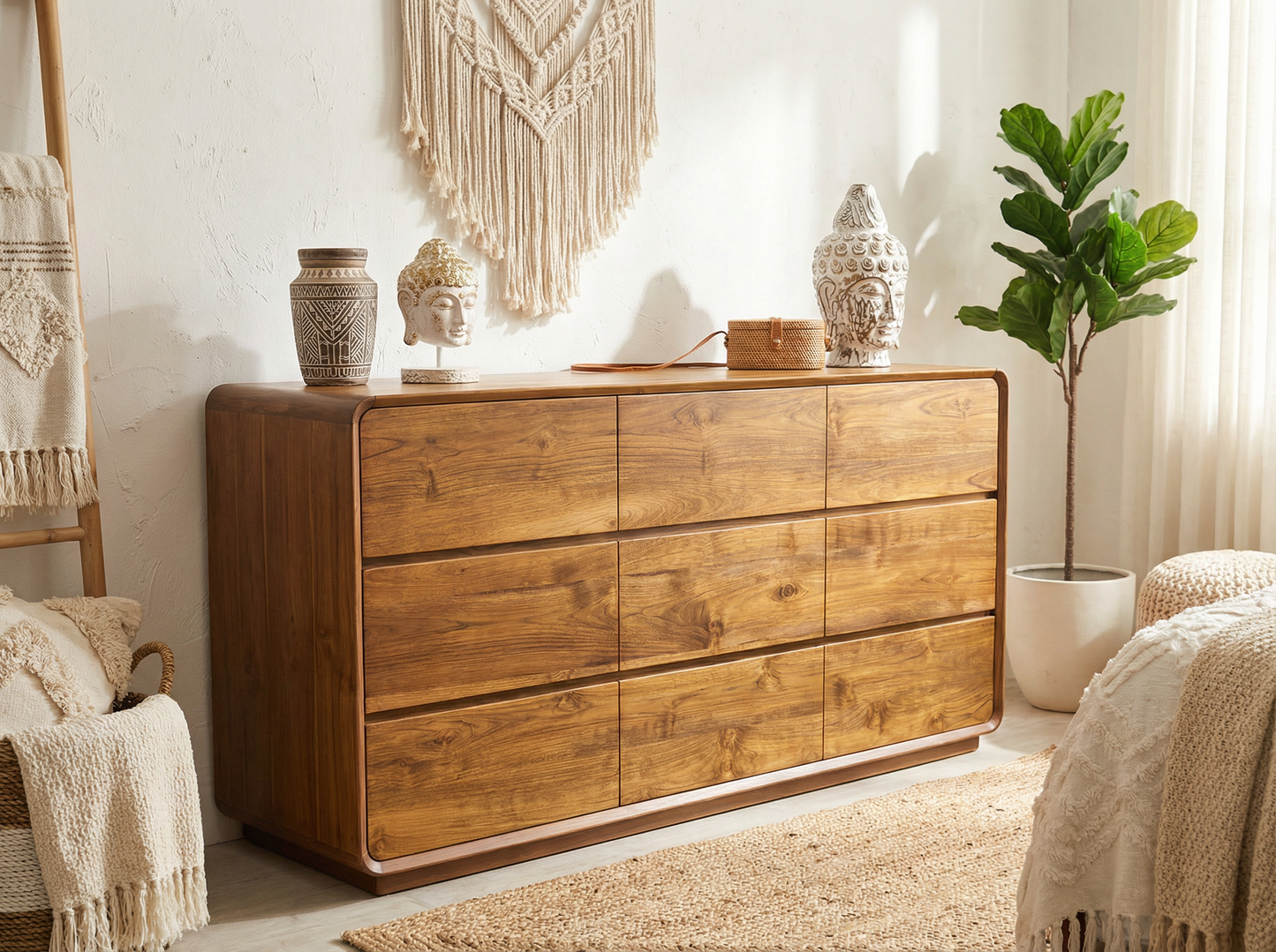 Wooden dresser (Color: Natural wood)