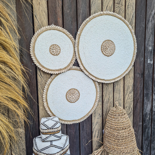 Wall beads decor 30, 40, 50cm beaded plates white color wall hangings boho decor bohemian style wall baskets juju hat