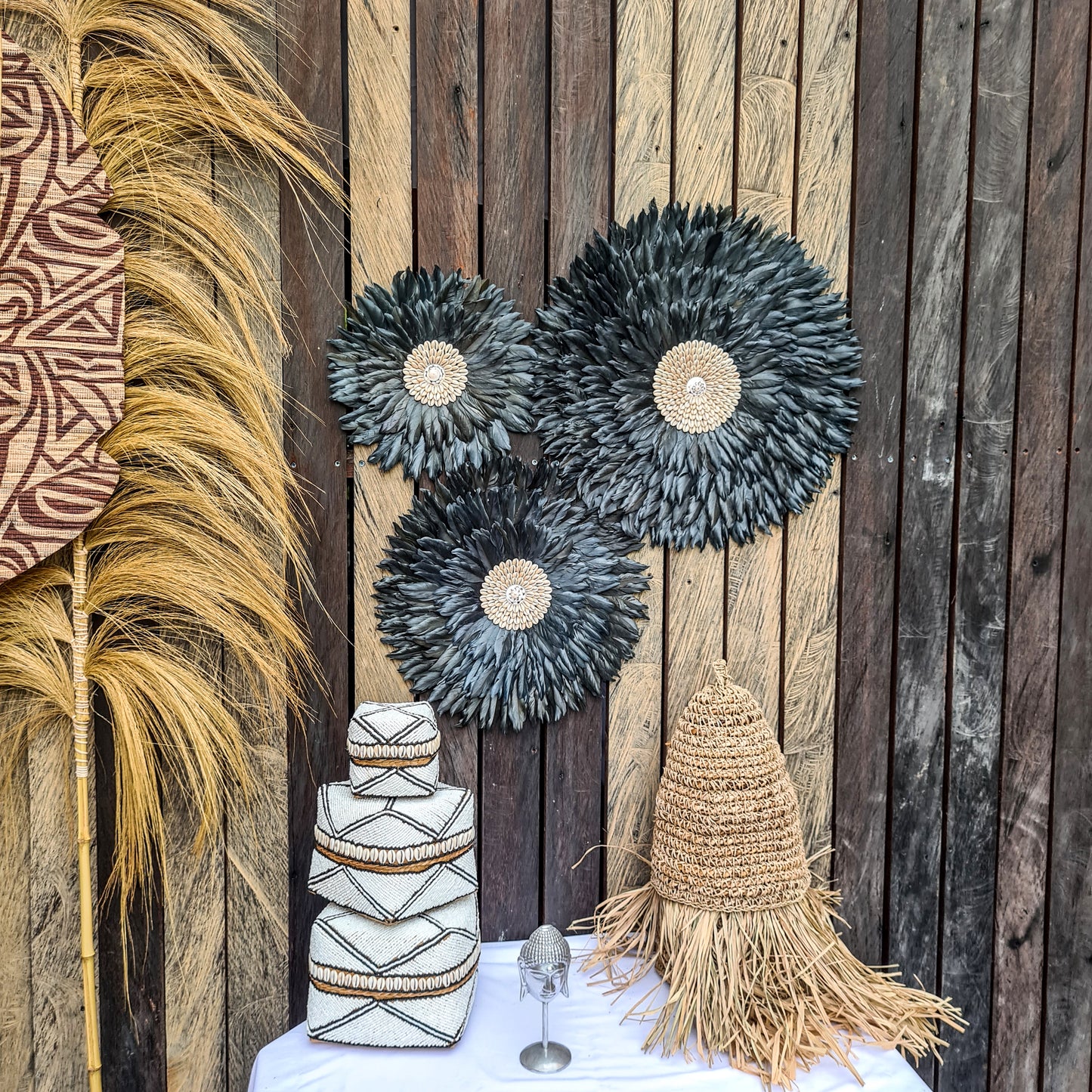 Black juju decor 30, 40, 50cm feather wall decor wall hangings eco feather decoration wall baskets juju hat