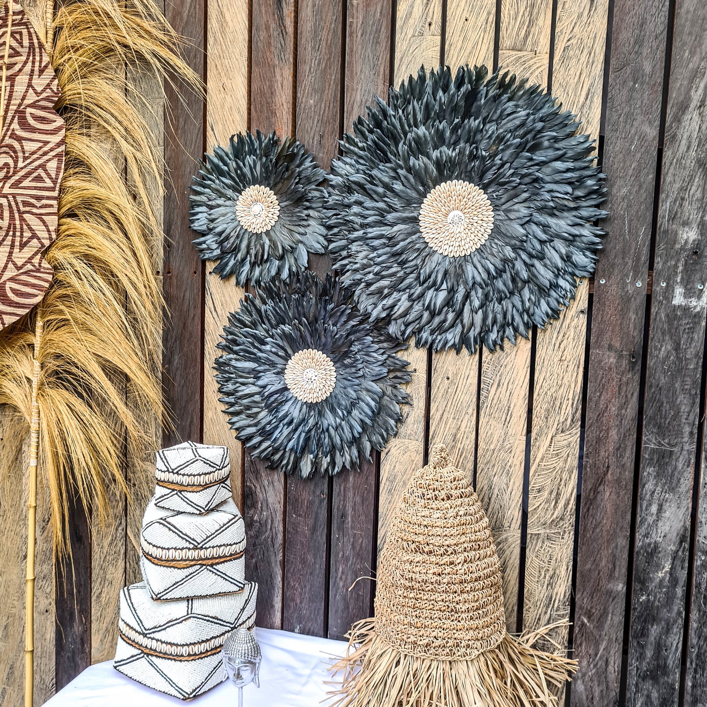 Black juju decor 30, 40, 50cm feather wall decor wall hangings eco feather decoration wall baskets juju hat