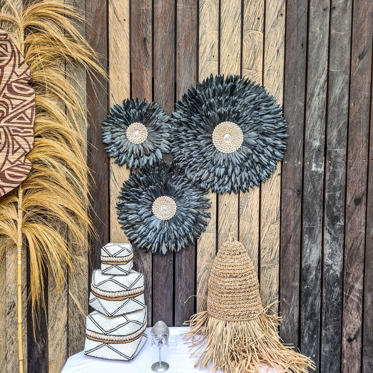 Black juju decor 30, 40, 50cm feather wall decor wall hangings eco feather decoration wall baskets juju hat