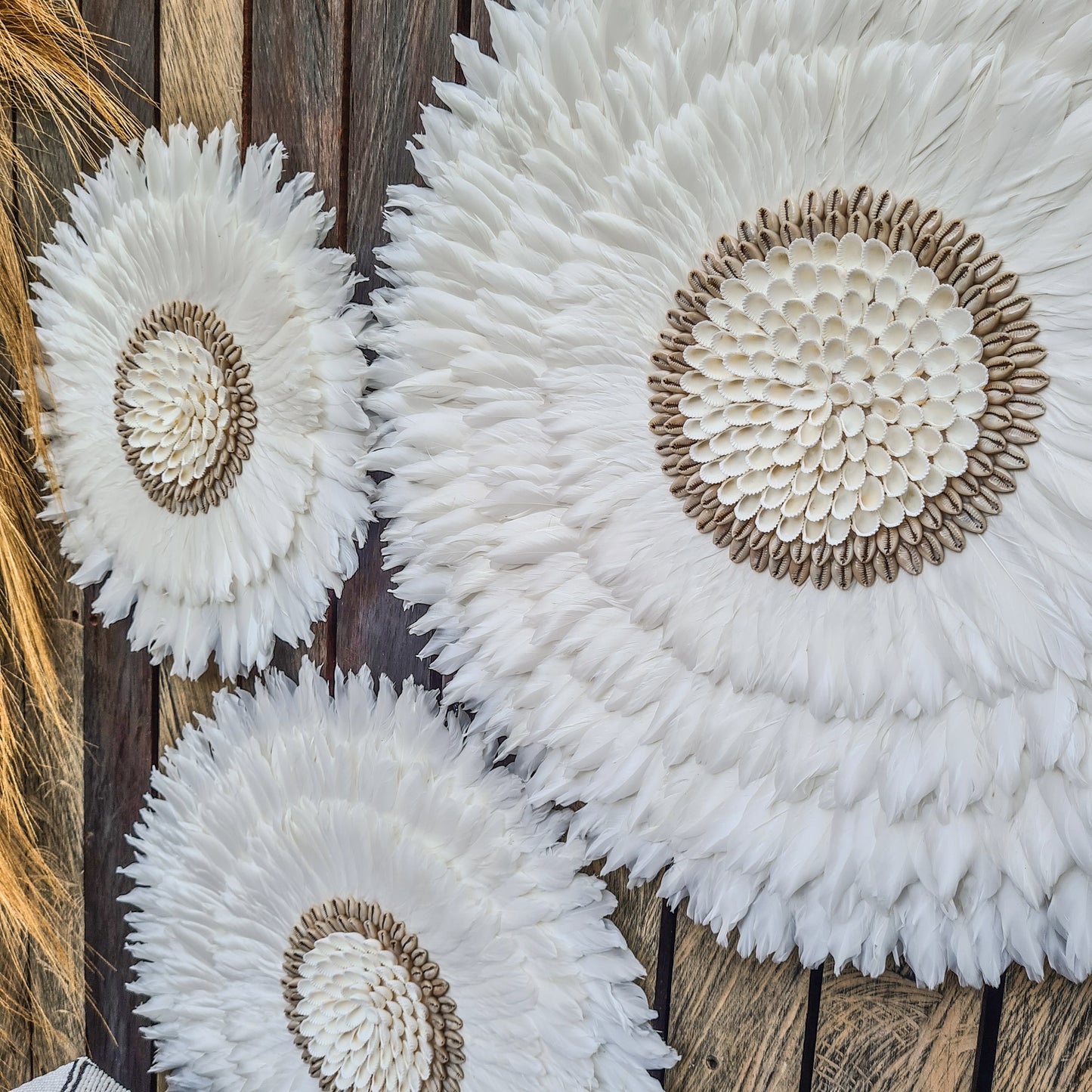 White juju 40, 50, 60cm wall feather decor wall hangings wall baskets juju hat eco feather decoration