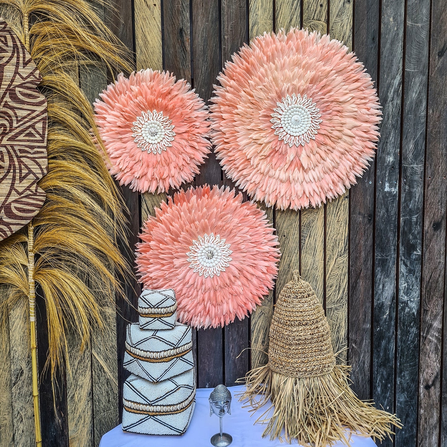Pink juju 40, 50, 60cm wall feather decor wall hangings wall baskets juju hat eco feather decoration boho decor