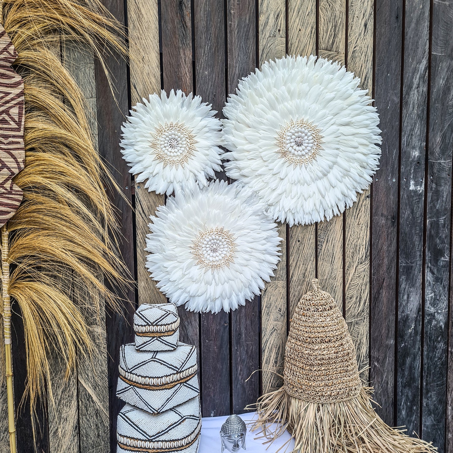 White feather juju 30, 40, 50cm feather wall decor wall hangings eco feather decoration wall baskets juju hat