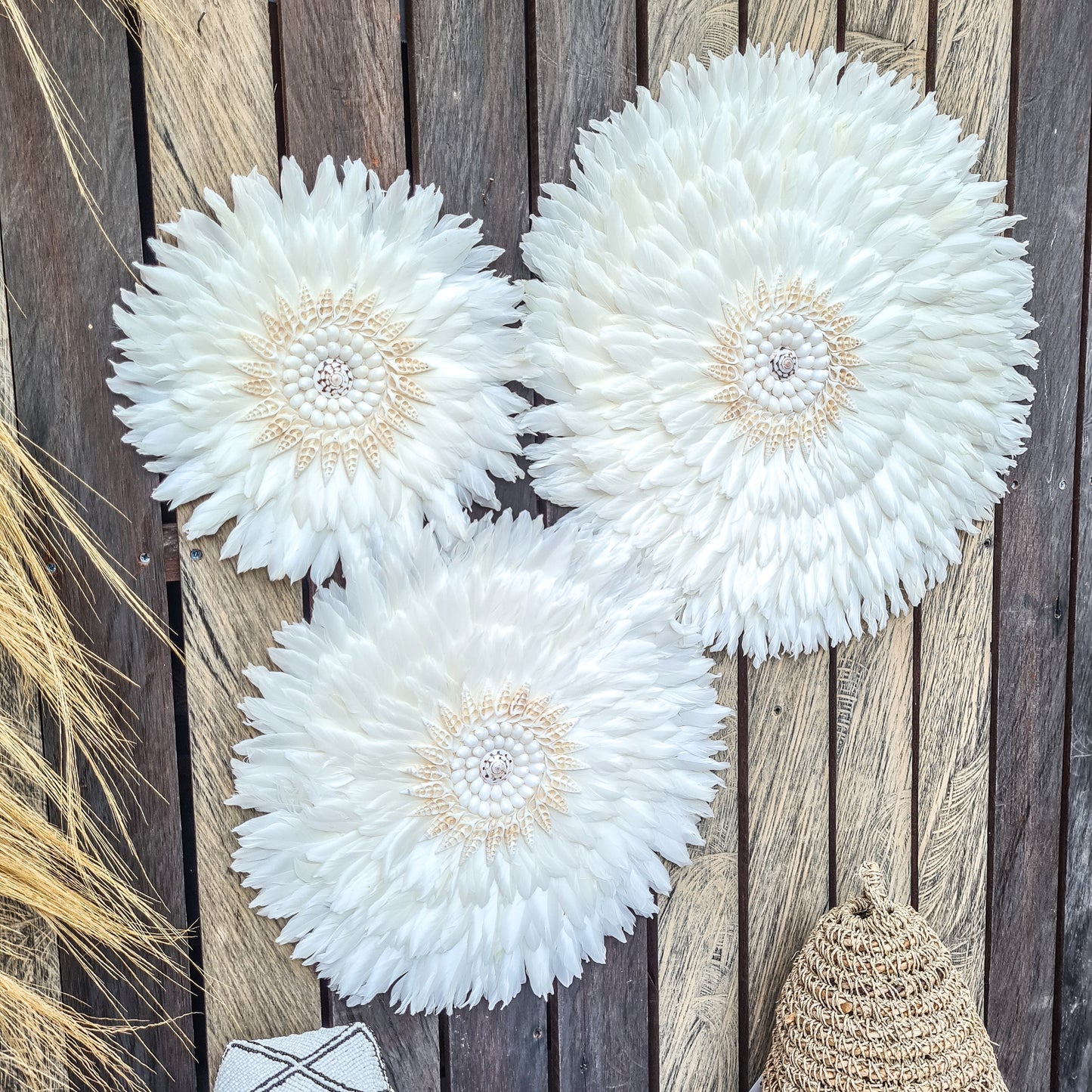 White feather juju 30, 40, 50cm feather wall decor wall hangings eco feather decoration wall baskets juju hat