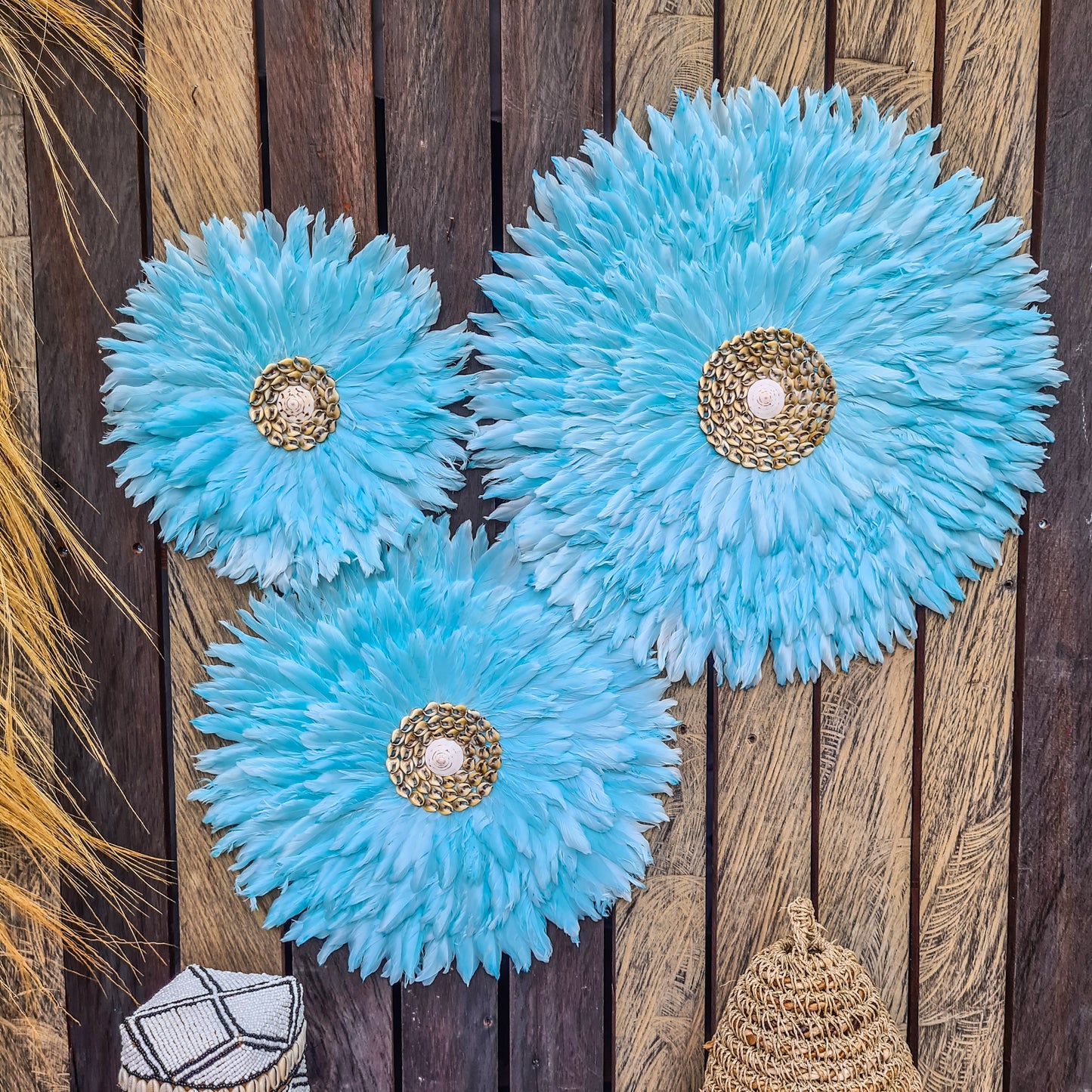 Blue juju 40, 50, 60cm wall feather decor wall hangings wall baskets juju hat eco feather decoration boho decor