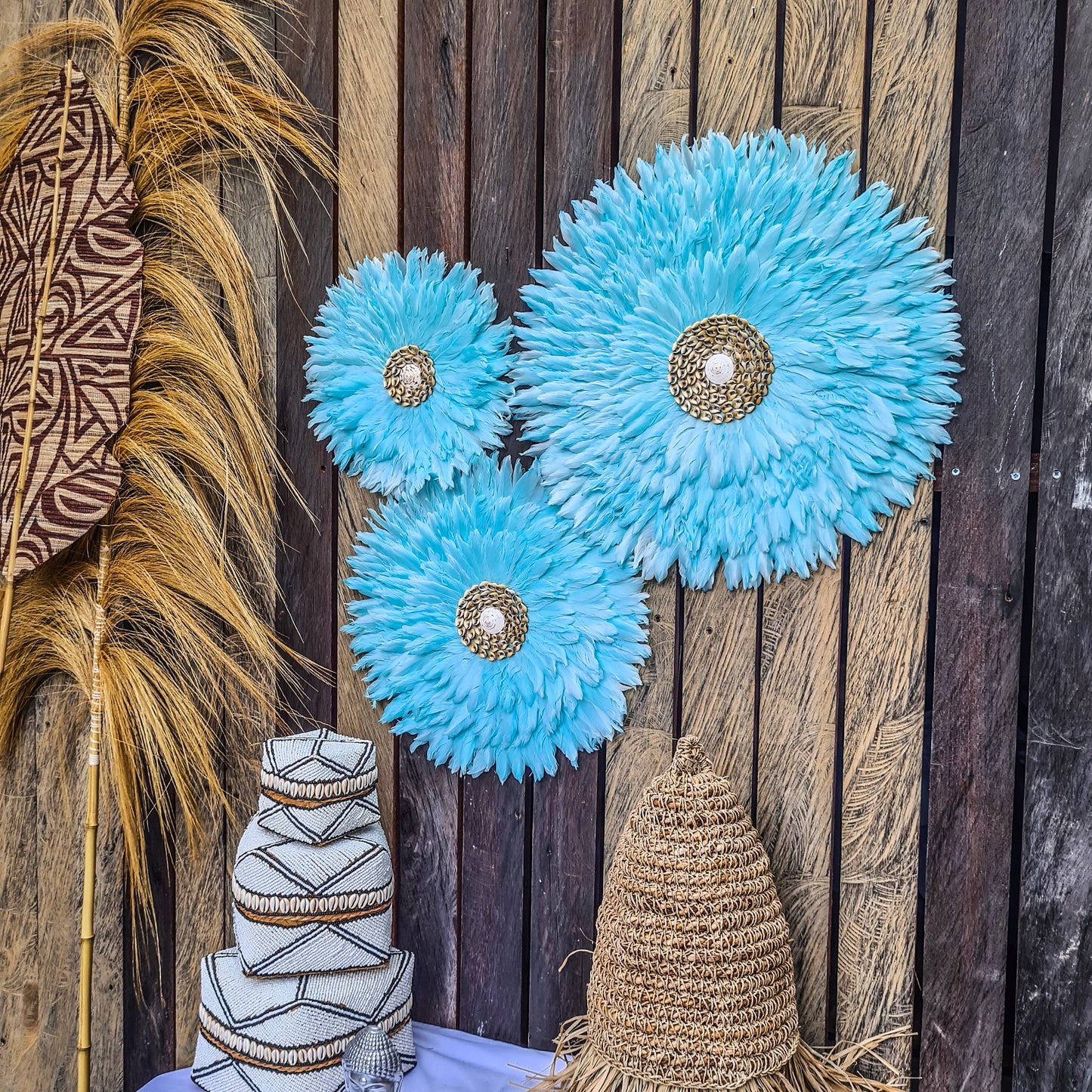 Blue juju 40, 50, 60cm wall feather decor wall hangings wall baskets juju hat eco feather decoration boho decor