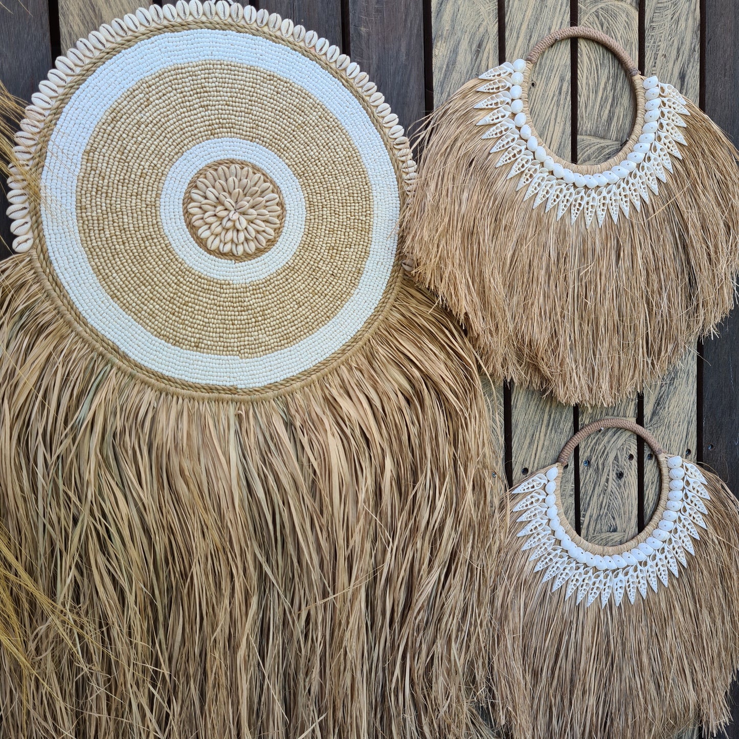 Wall installation 3 items palm leaf rafia juju wall decor decals wall hangings designe bali decor boho baskets wicker