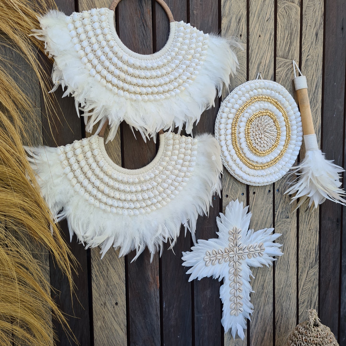 Wall installation 5 items palm leaf rafia juju wall decor decals wall hangings designe bali decor boho baskets wicker catolic