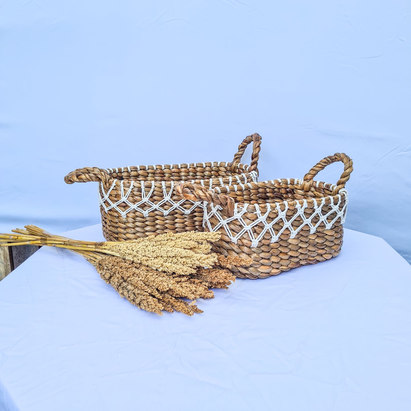 Eco baskets oval wicker from water hyacinth and macrame hand made kitchen basket bread place fruit home decor boho items