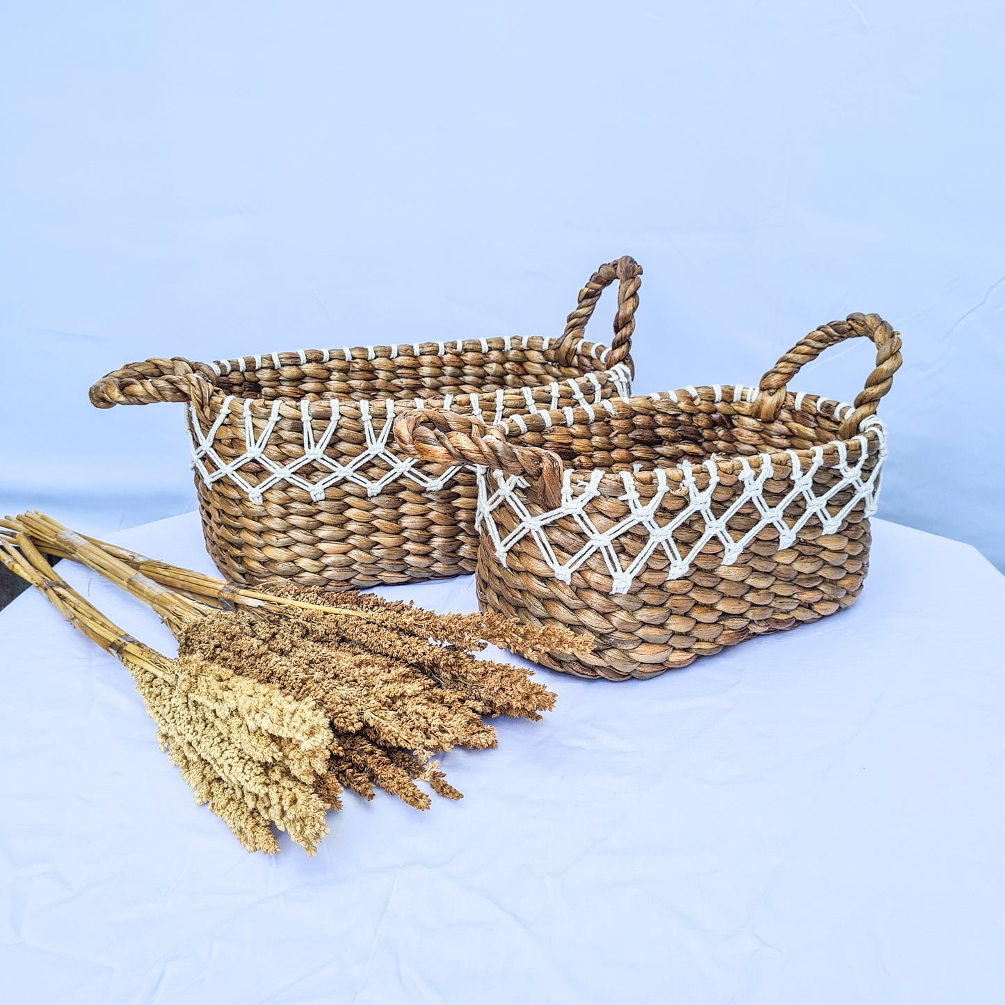 Eco baskets oval wicker from water hyacinth and macrame hand made kitchen basket bread place fruit home decor boho items