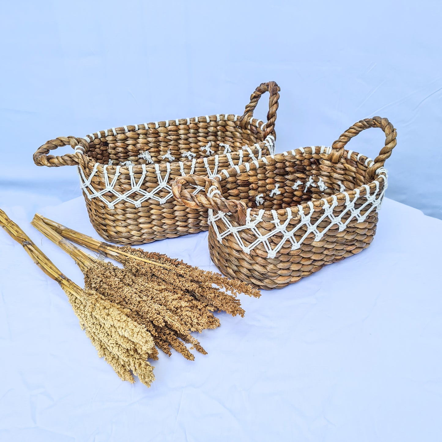Eco baskets oval wicker from water hyacinth and macrame hand made kitchen basket bread place fruit home decor boho items