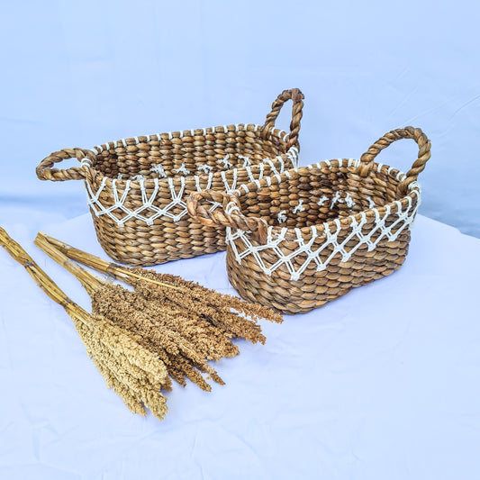Eco baskets oval wicker from water hyacinth and macrame hand made kitchen basket bread place fruit home decor boho items