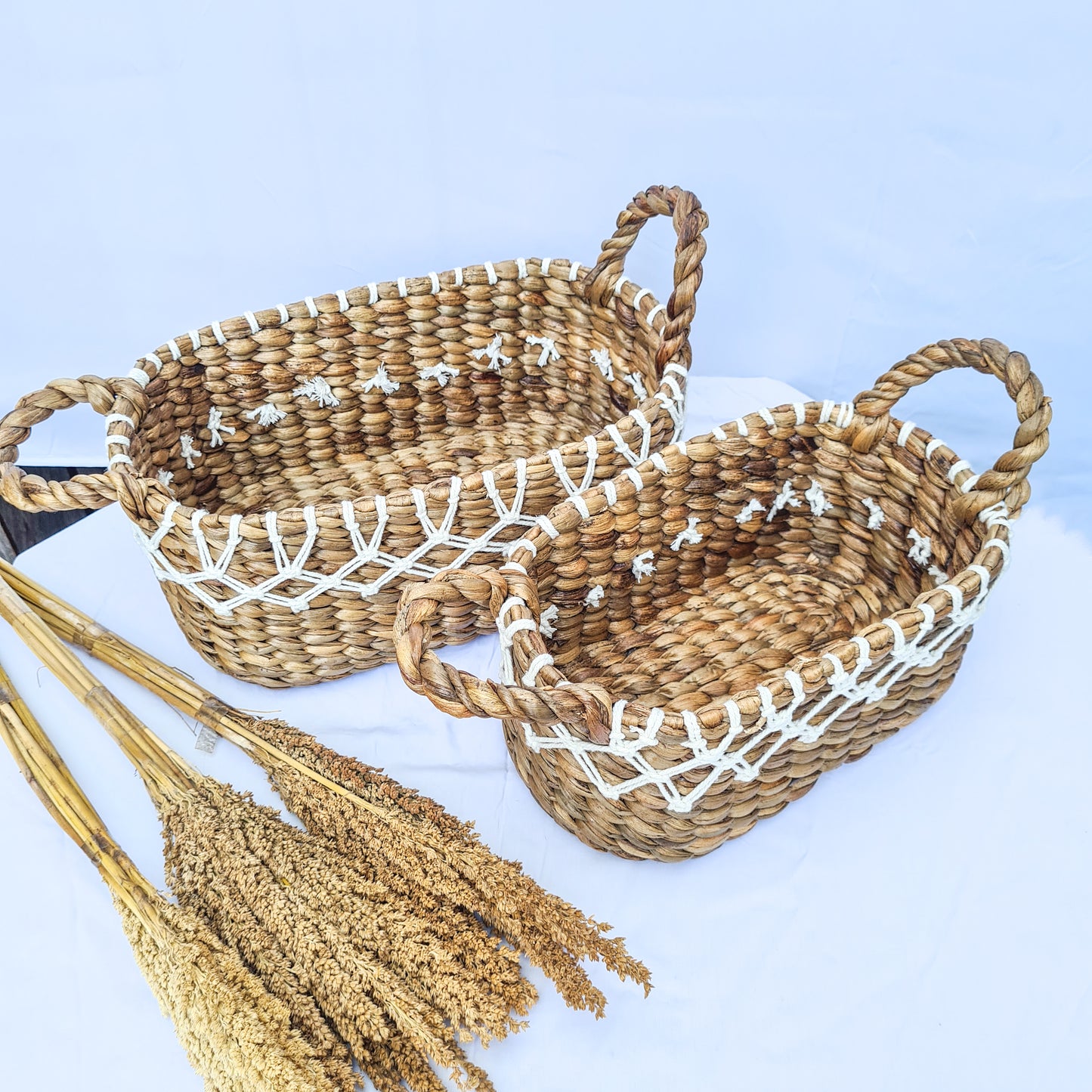 Eco baskets oval wicker from water hyacinth and macrame hand made kitchen basket bread place fruit home decor boho items