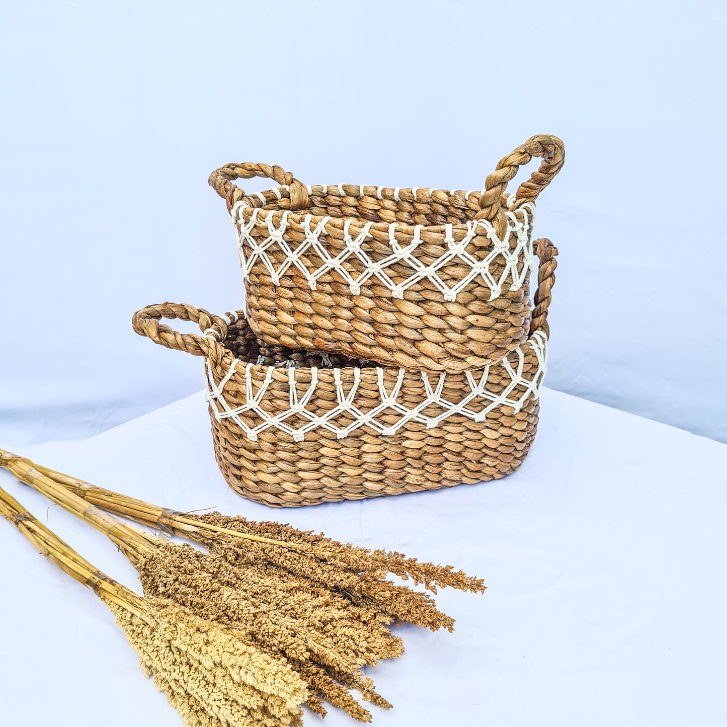 Eco baskets oval wicker from water hyacinth and macrame hand made kitchen basket bread place fruit home decor boho items