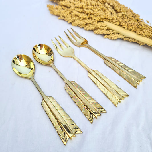 Cutlery set dessert feather hand made brass eco tableware fork spoon bali flatware silverware luxury