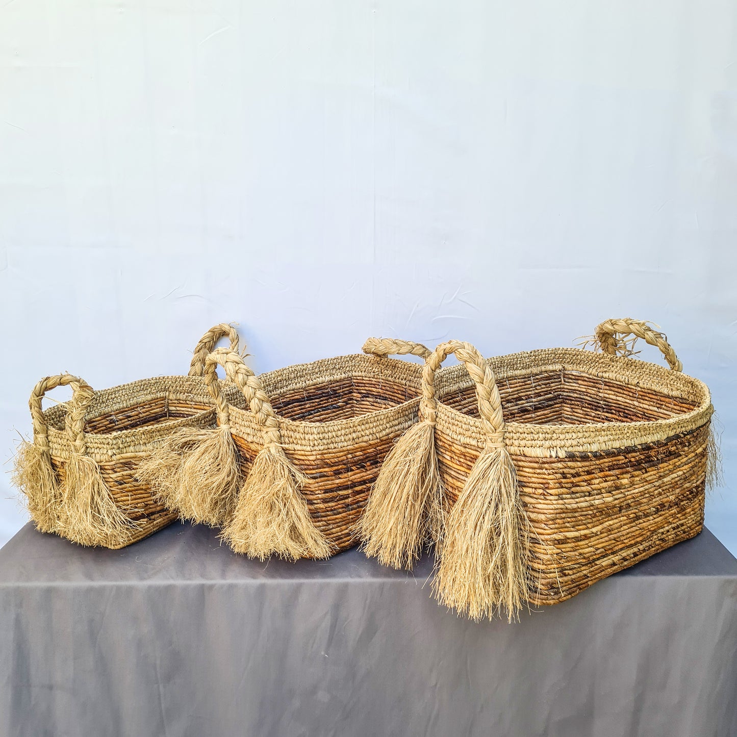 Eco wicker baskets from banana tree leaf hand made interior square decorative basket laundry kitchen items fruit place bread flower pot