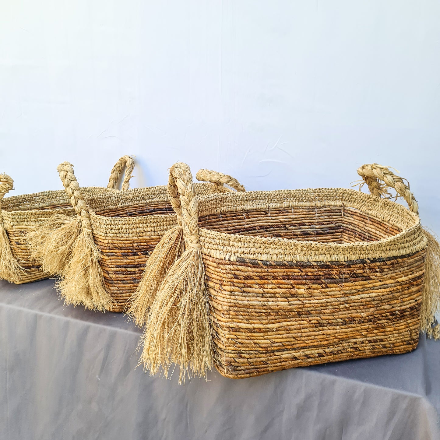 Eco wicker baskets from banana tree leaf hand made interior square decorative basket laundry kitchen items fruit place bread flower pot