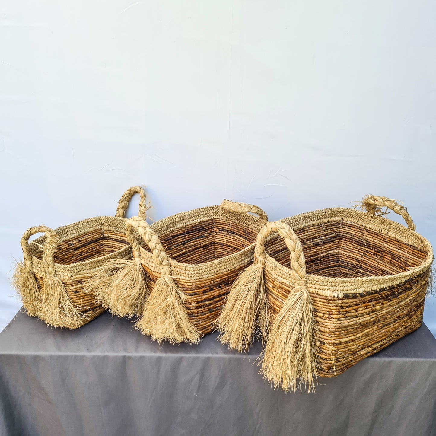 Eco wicker baskets from banana tree leaf hand made interior square decorative basket laundry kitchen items fruit place bread flower pot