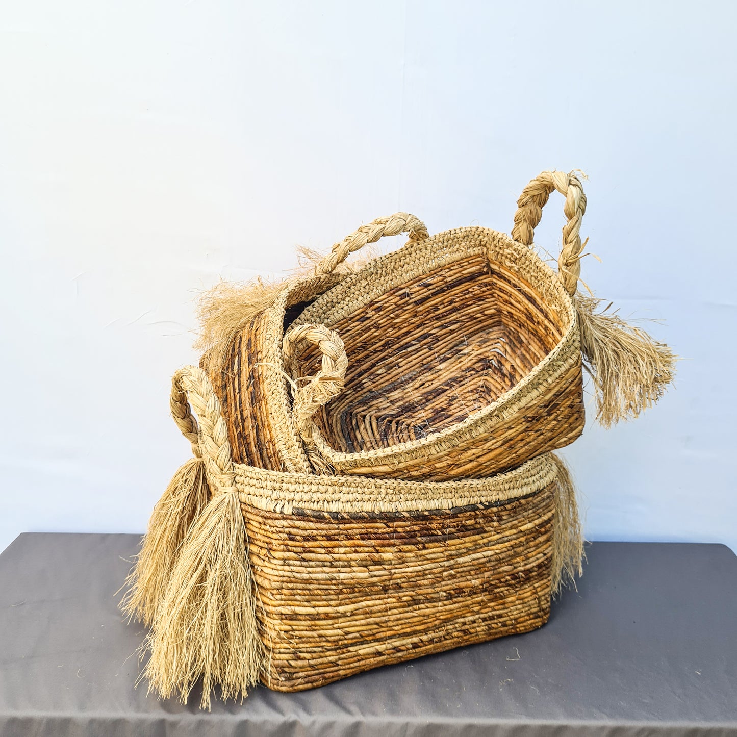 Eco wicker baskets from banana tree leaf hand made interior square decorative basket laundry kitchen items fruit place bread flower pot