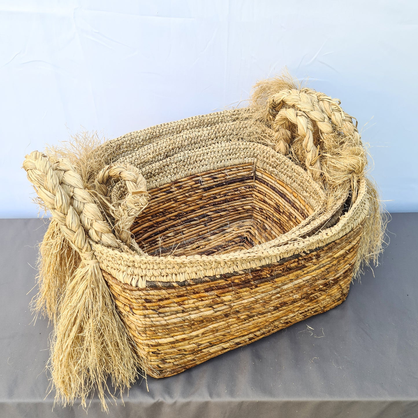 Eco wicker baskets from banana tree leaf hand made interior square decorative basket laundry kitchen items fruit place bread flower pot