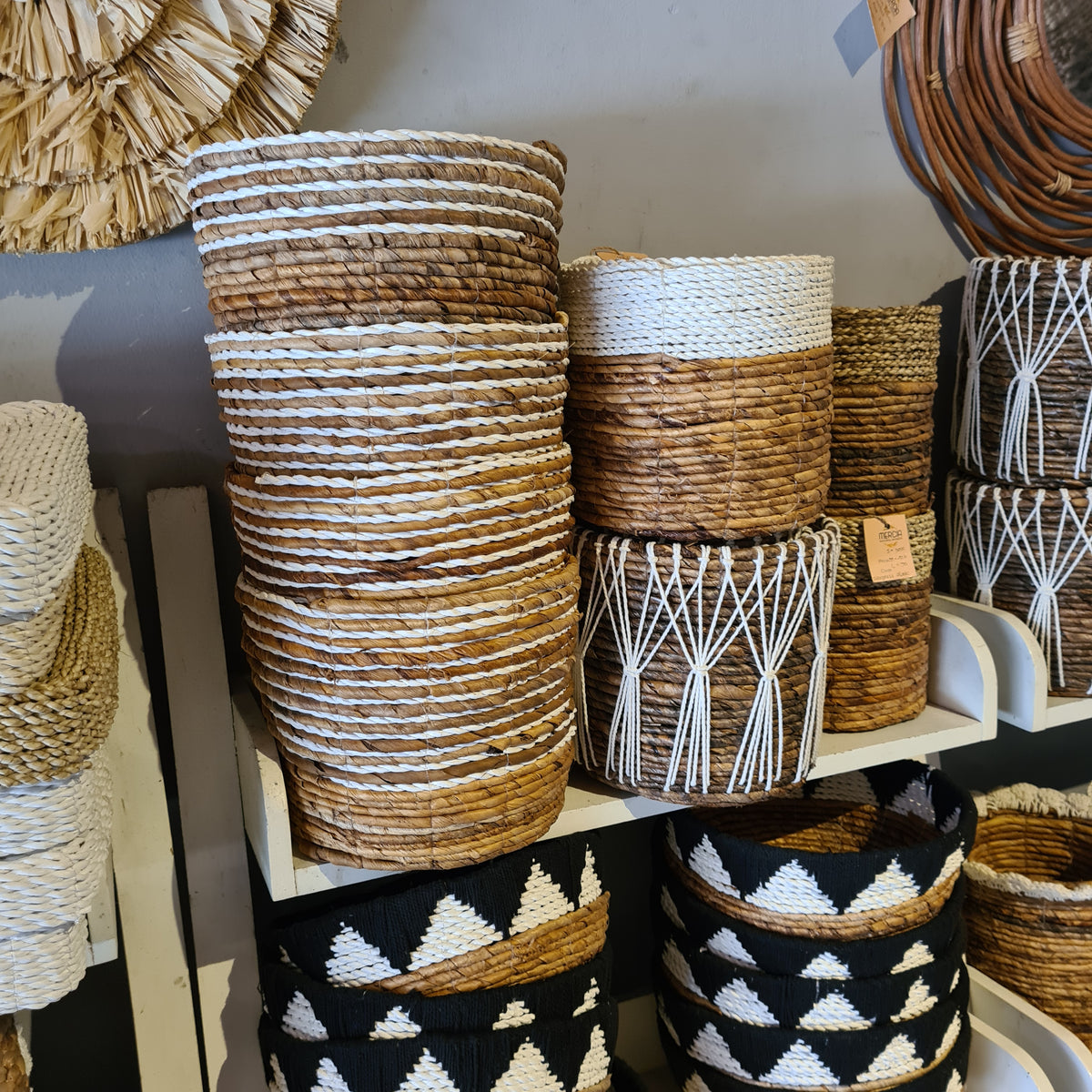 Basket set wicker from banana tree leaf seagrass and macrame hand made kitchen eco basket bread place fruit home decor flower pot