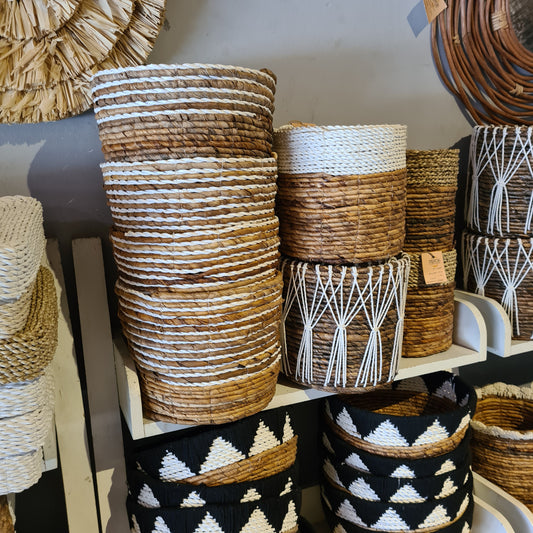 Basket set wicker from banana tree leaf seagrass and macrame hand made kitchen eco basket bread place fruit home decor flower pot