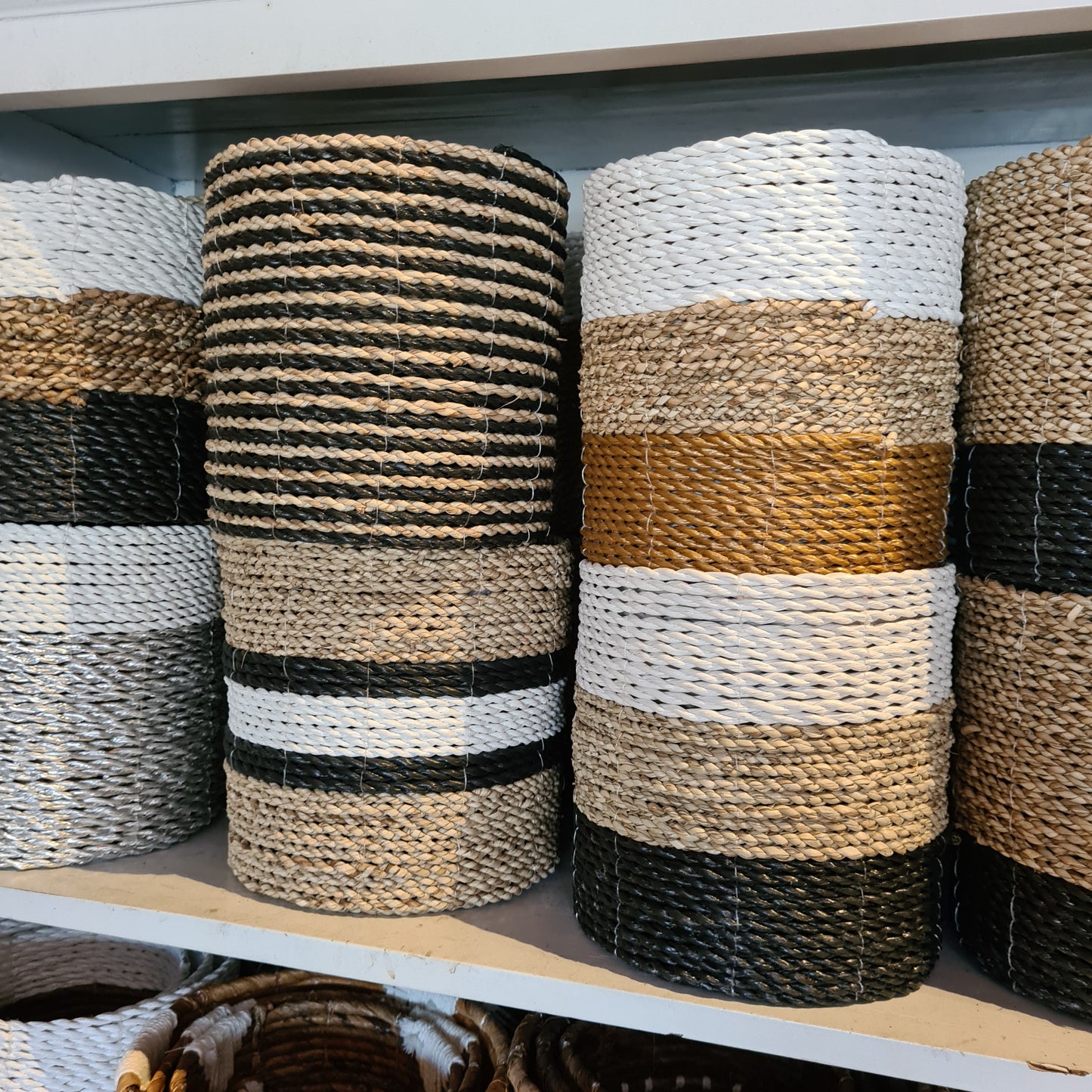 Basket set wicker from banana tree leaf seagrass and macrame hand made kitchen eco basket bread place fruit home decor flower pot