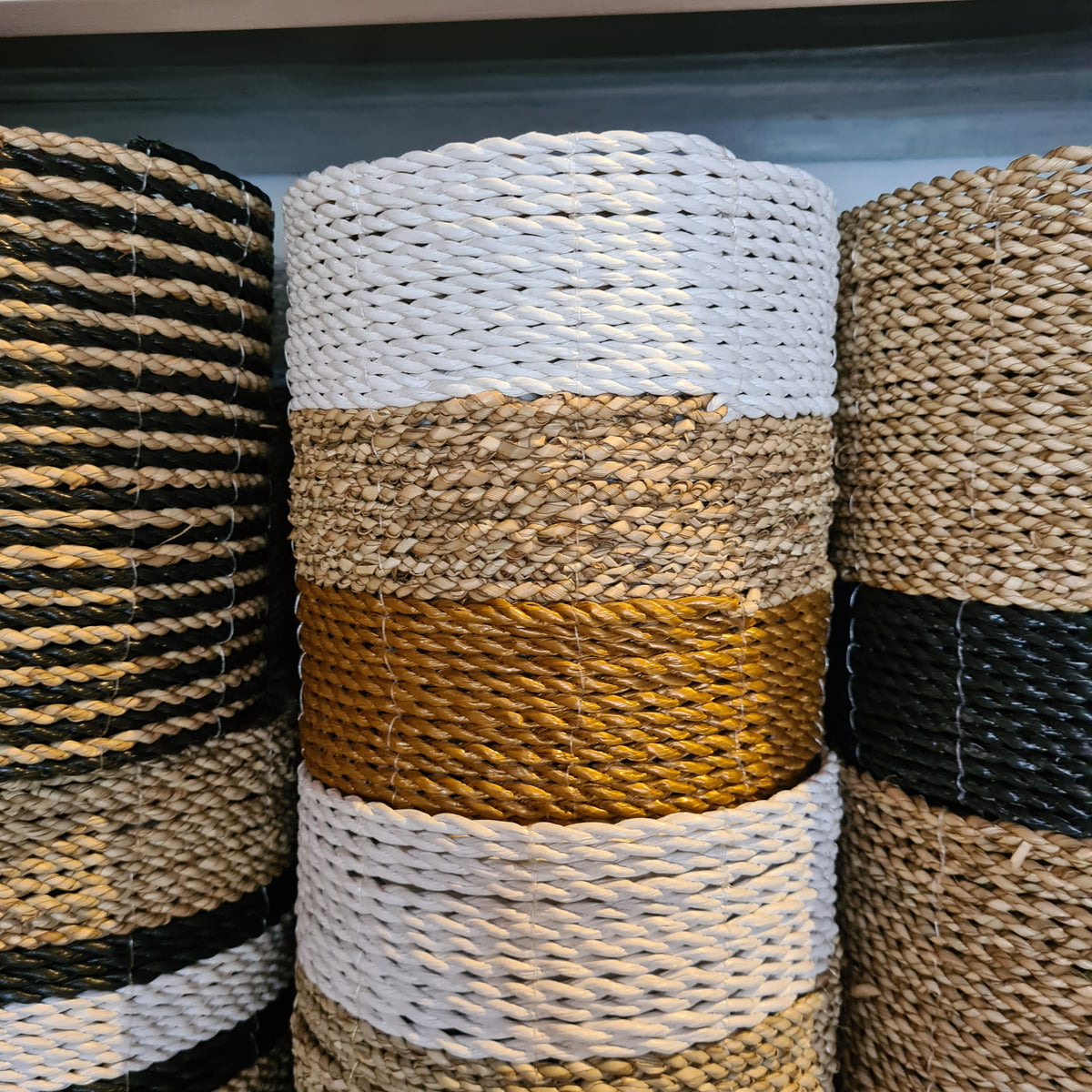 Basket set wicker from banana tree leaf seagrass and macrame hand made kitchen eco basket bread place fruit home decor flower pot