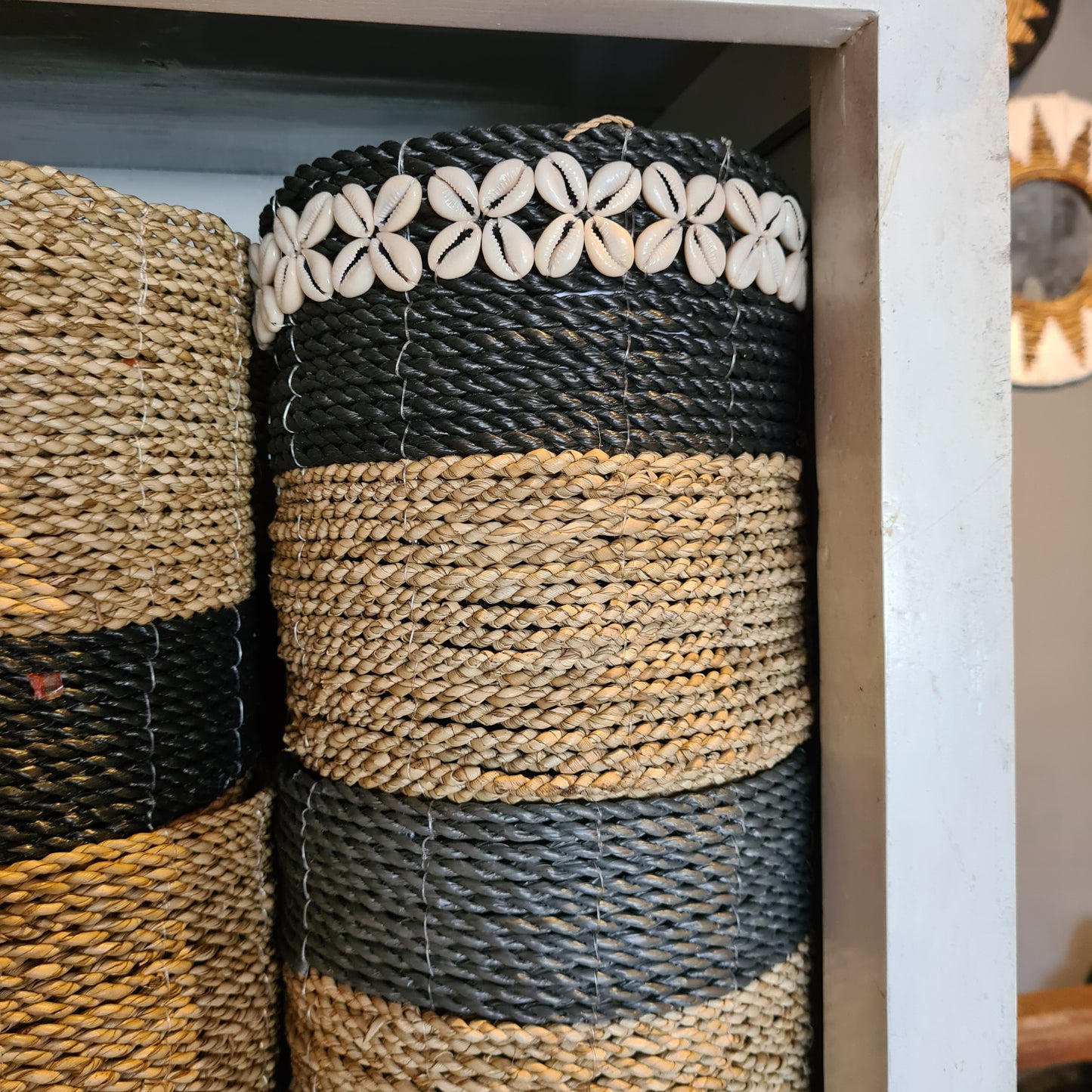 Basket set wicker from banana tree leaf seagrass and macrame hand made kitchen eco basket bread place fruit home decor flower pot