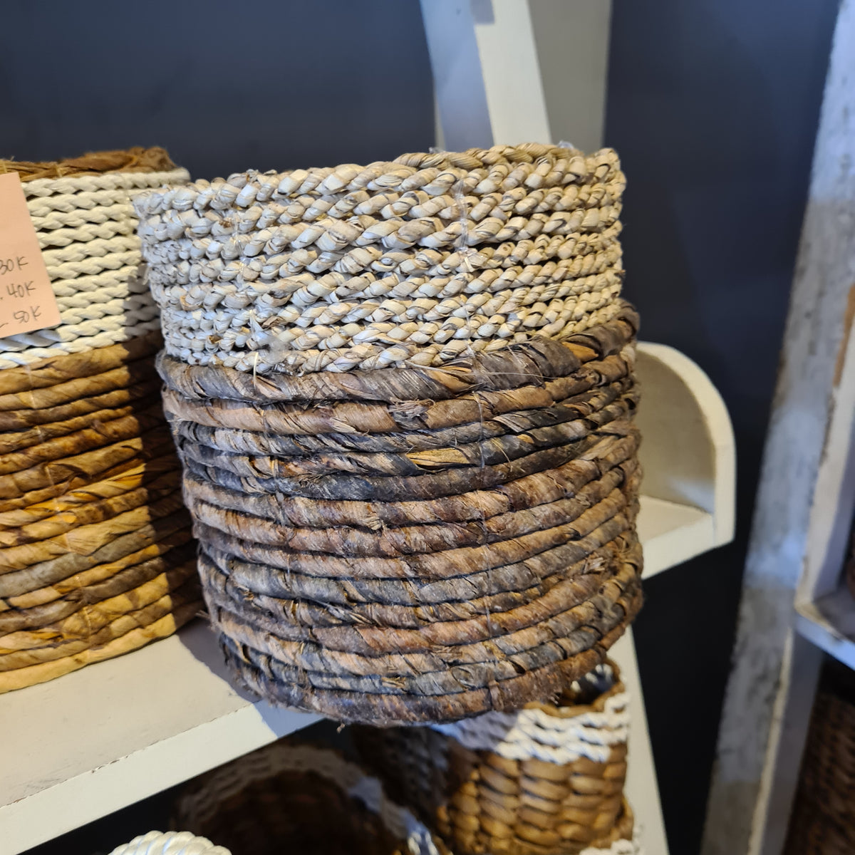 Basket set wicker from banana tree leaf seagrass and macrame hand made kitchen eco basket bread place fruit home decor flower pot