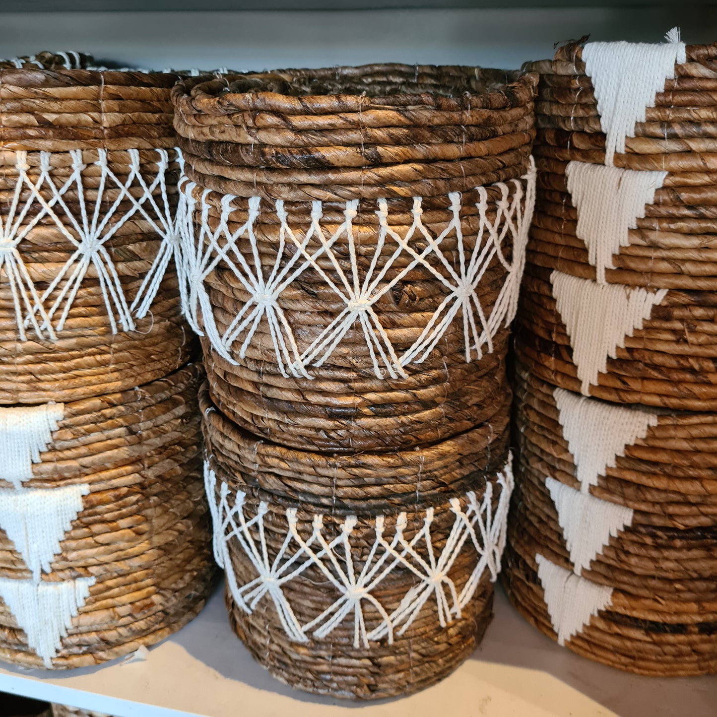 Basket set wicker from banana tree leaf seagrass and macrame hand made kitchen eco basket bread place fruit home decor flower pot