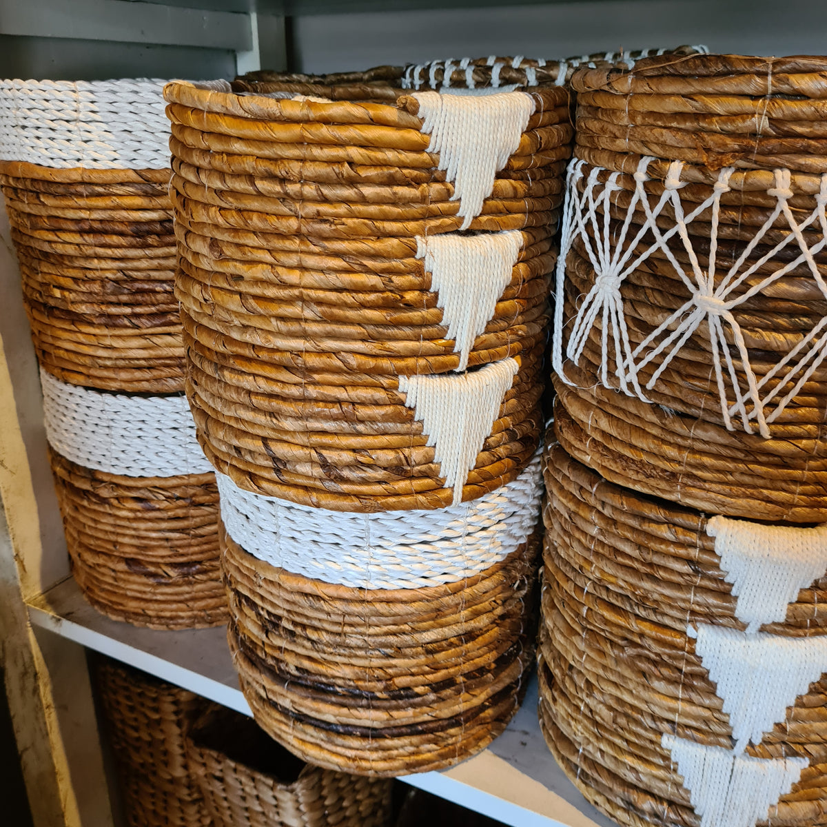 Basket set wicker from banana tree leaf seagrass and macrame hand made kitchen eco basket bread place fruit home decor flower pot