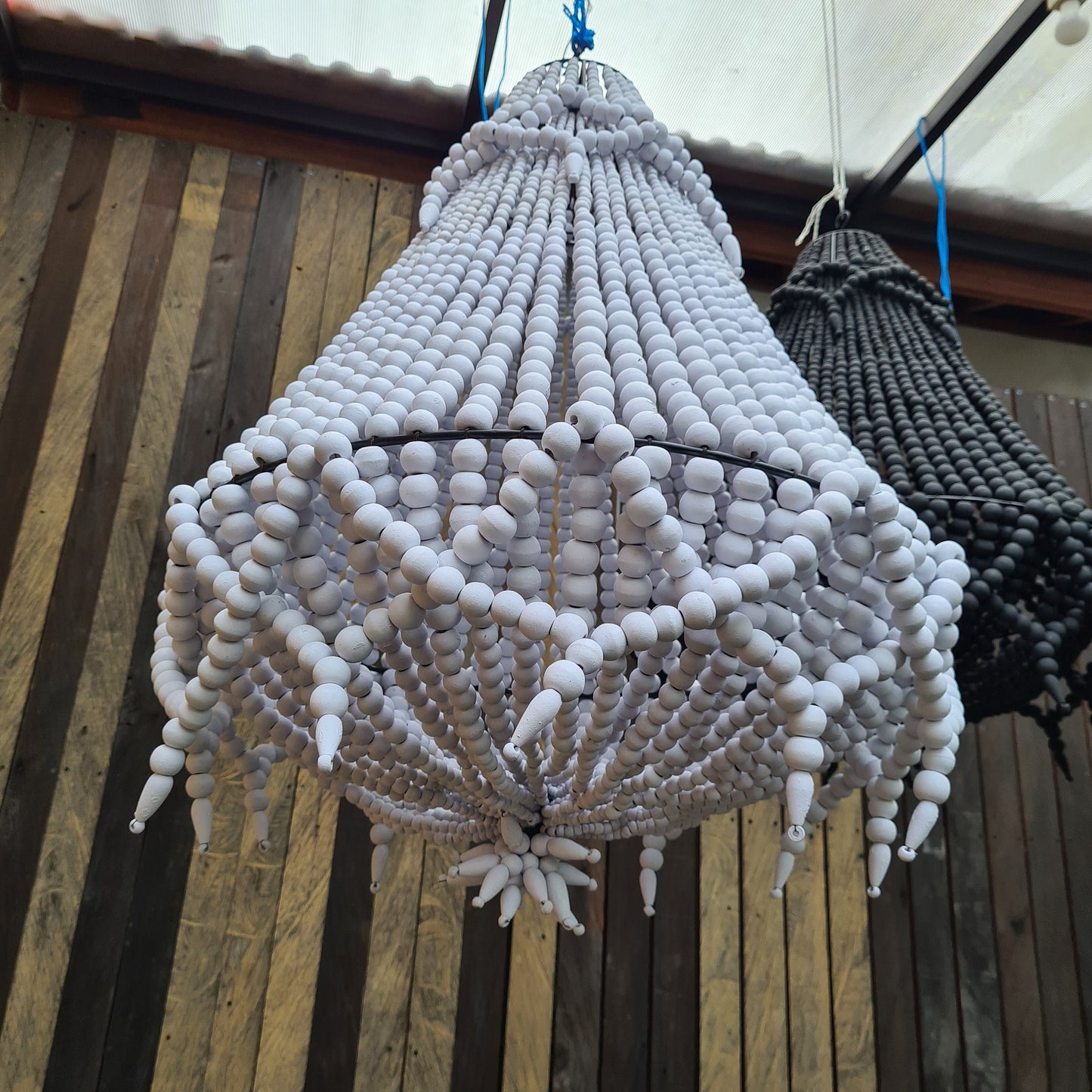 Beaded lampshade white 50x70, pendant lampshade, beaded chandelier, pendant chandelier, wooden lamp shade, beads lampshade, home lamp