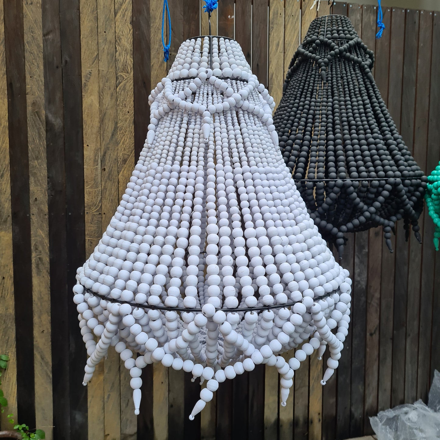 Beaded lampshade white 50x70, pendant lampshade, beaded chandelier, pendant chandelier, wooden lamp shade, beads lampshade, home lamp